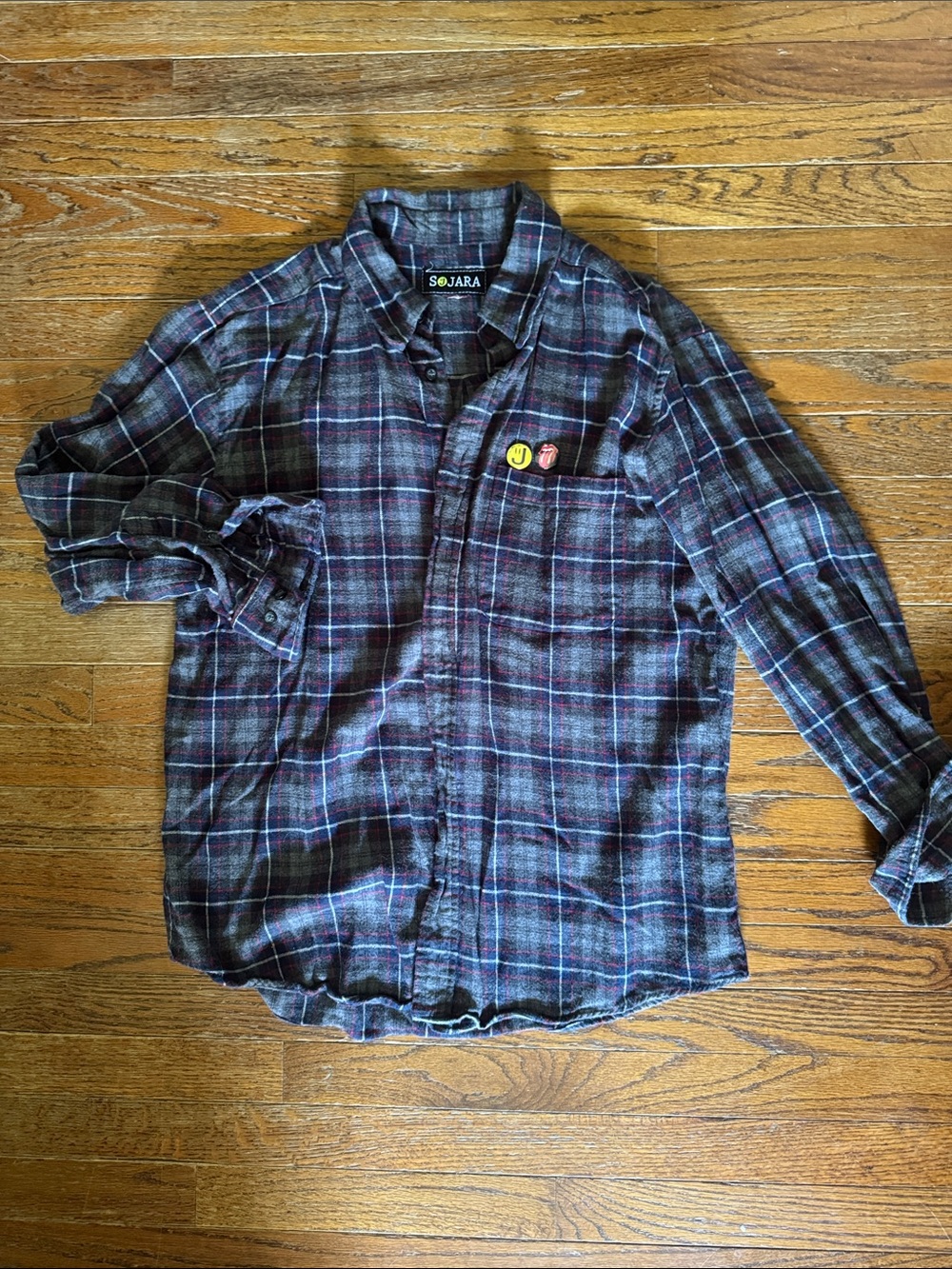SoJara Beatles Plaid Button-Down Shirt in Black and Blue